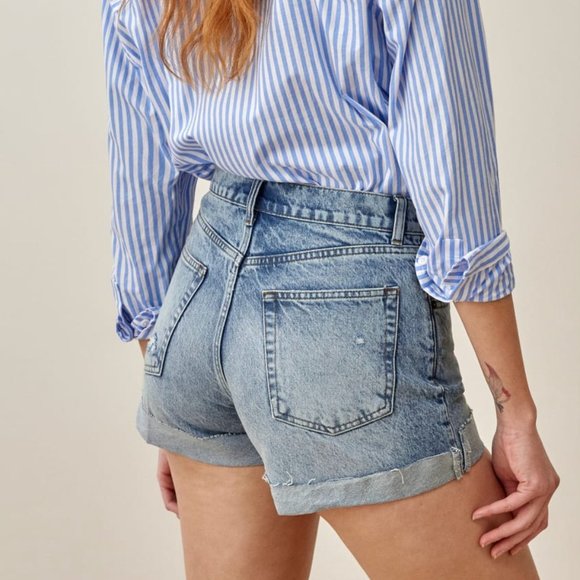 Reformation Charlie Cuffed High Rise Jean Shorts - Picture 2 of 7